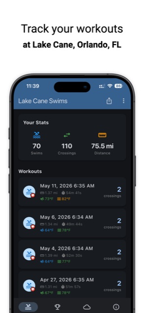 Lucky's Lake Swim workout tracking screen